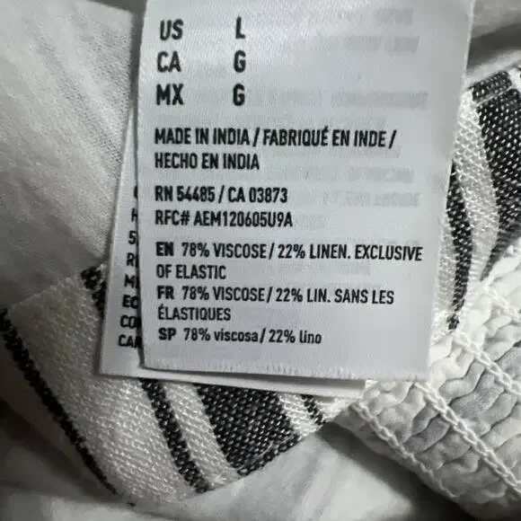 American Eagle Linen Blend Striped Crop Top Size L Grey Nautical Coastal Boho - Picture 8 of 9